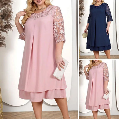 🎁Summer Sale 49% OFF⏳Women's Embroidered Chiffon Splicing Round Neck Dress
