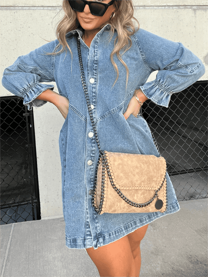🔥FREE SHIPPING🔥Washed Denim Puff Sleeve Dress