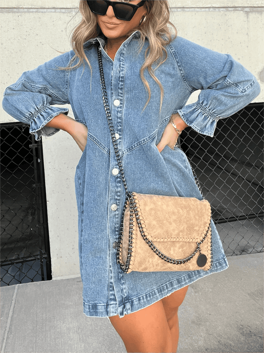 🔥FREE SHIPPING🔥Washed Denim Puff Sleeve Dress