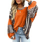 🔥Hot Sale 50% OFF🎁Womens Loose fit Long Sleeve Oversized Retro Leopard Contrast Patchwork Top
