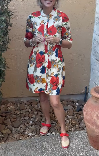 🔥Summer Hot Sale 50% OFF🎉Band Collar Printed Half Sleeve Dress