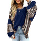 🔥Hot Sale 50% OFF🎁Womens Loose fit Long Sleeve Oversized Retro Leopard Contrast Patchwork Top
