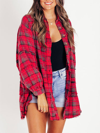 🔥50% OFF & Free Shipping🔥🏆Women's Mineral Washed Button Down Plaid Shirt