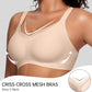 🎉🏆️Women Wireless V Neck Crossover Mesh Bras Comfortable Bralette Supportive Tshirt Bra No Underwire Seamless Push Up Everyday Bras