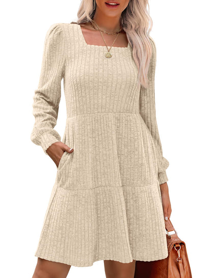 🔥👗2025 Autumn Women's Soft Ribbed Square Neck Dress