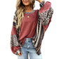🔥Hot Sale 50% OFF🎁Womens Loose fit Long Sleeve Oversized Retro Leopard Contrast Patchwork Top