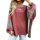 🔥Hot Sale 50% OFF🎁Womens Loose fit Long Sleeve Oversized Retro Leopard Contrast Patchwork Top