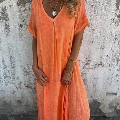 🔥Hot Sale 50% OFF🔥Women's Loose V-neck Cotton Linen Dress