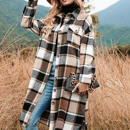 🍂49% OFF🔥Women's Plaid Print Long Sleeve Warm Tweed Coat