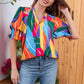 💥Summer Sale 50% Off🎁☀️🌺Floral V-neck Puff Sleeve Blouse For Women