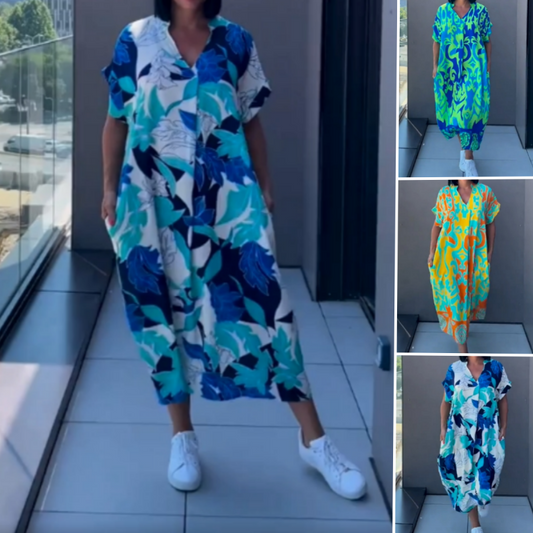 🏖️Summer Hot Sale 54% OFF🌼 Women's Printed V - Neck Casual Elegant Dress