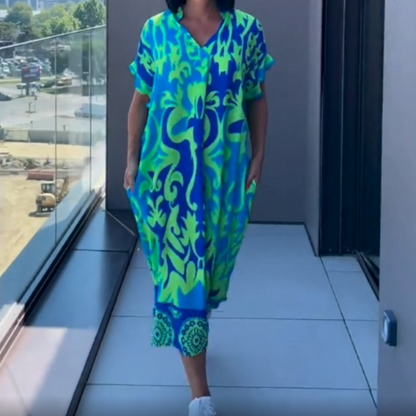 🏖️Summer Hot Sale 54% OFF🌼 Women's Printed V - Neck Casual Elegant Dress