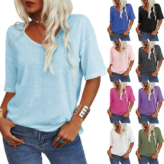 🔥Hot Sale 50% Off🔥Women's Solid Color V-Neck T-shirt