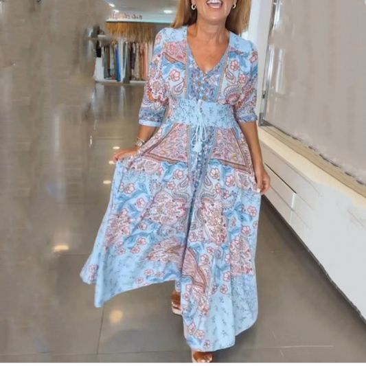 🔥Hot Sale 49% OFF🥰 Women’s Elegant Floral Drawstring Long Dress