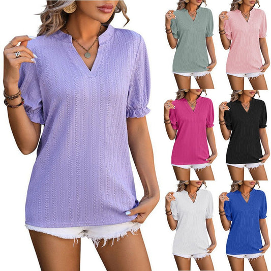 Women's Casual V-Neck Short Sleeve Top
