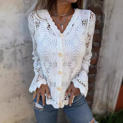 🌸 Hot Sale 49%OFF🌸Women's Lace V-Neck Long Sleeve Top