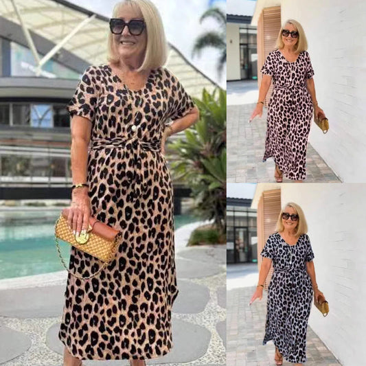 🌸2025 Hot Sale 50%OFF🌸Women's Leopard V-Neck Long Dress with Belt