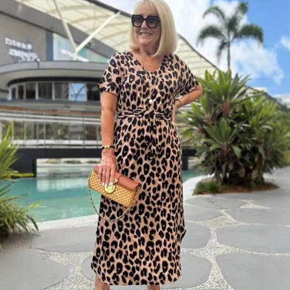 🌸2025 Hot Sale 50%OFF🌸Women's Leopard V-Neck Long Dress with Belt