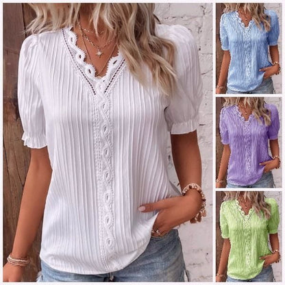🔥Last Day Sale 49%🔥V Neck Plain Lace Elegant Shirt