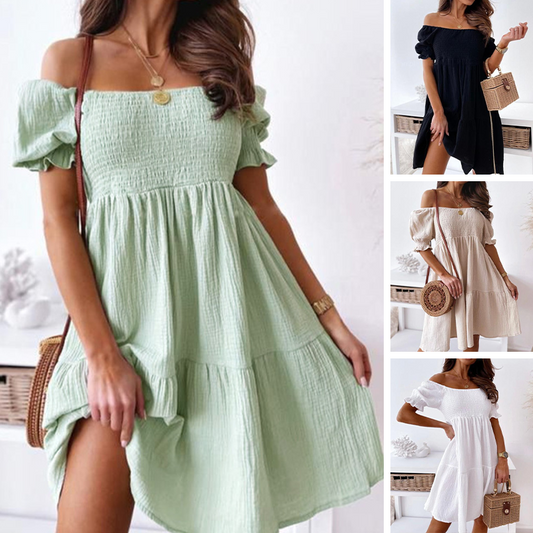 🌞Summer Sale 50% OFF🔥Women’s Elegant Solid Open Shoulder Short Dress
