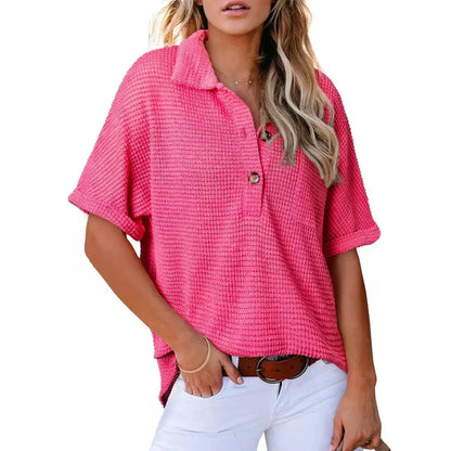 🌈New Product -✨2025 New Women's Waffle Knit Short Sleeve Tunic Henley Shirts
