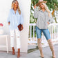 🌞Summer Sale🔥Women's Striped Shirt with Elastic Sleeves