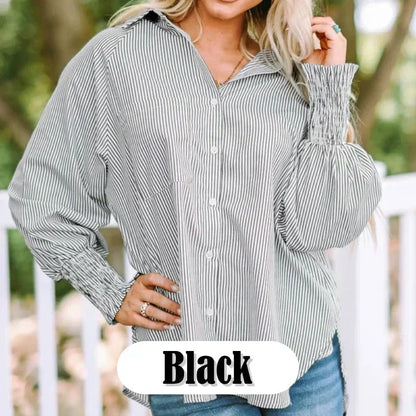 🌞Summer Sale🔥Women's Striped Shirt with Elastic Sleeves