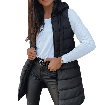 🔥HOT SALE 50% OFF🎁Women’s Zip-Up Long Puffer Vest👗 | Solid Color | Sleeveless | Hooded | Winter Wear 💕