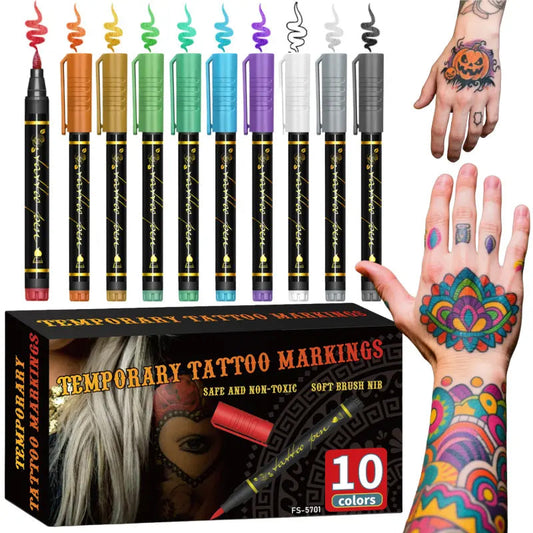 🌈Hot Sale 49% OFF🎨10-Color Temporary Tattoo Markers Set