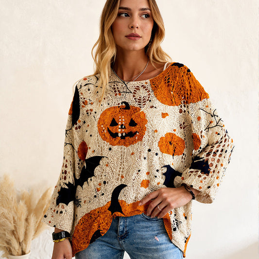 🎃Women's Halloween Loose Fit Batwing Knit Sweater🎁